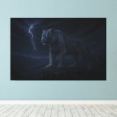 Thunderstorm Blue-Eye White Tiger – Fantasy Art Canvas Afdruk (Insitu (Houten vloer))