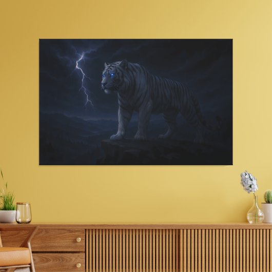 Thunderstorm Blue-Eye White Tiger – Fantasy Art Canvas Afdruk (Insitu (Woonkamer))