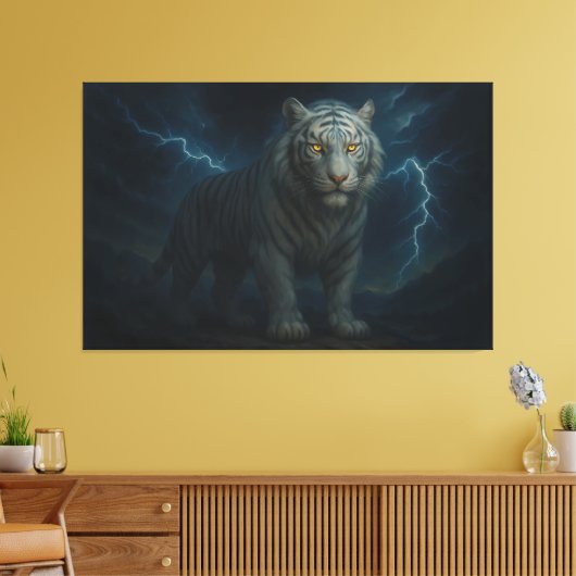 Thunderstorm Golden-Eyed White Tiger | ManJiangHon Canvas Afdruk (Insitu (Woonkamer))