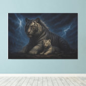 Thunderstorm Guardian White Tiger & Cub – Fantasy Canvas Afdruk (Insitu (Houten vloer))
