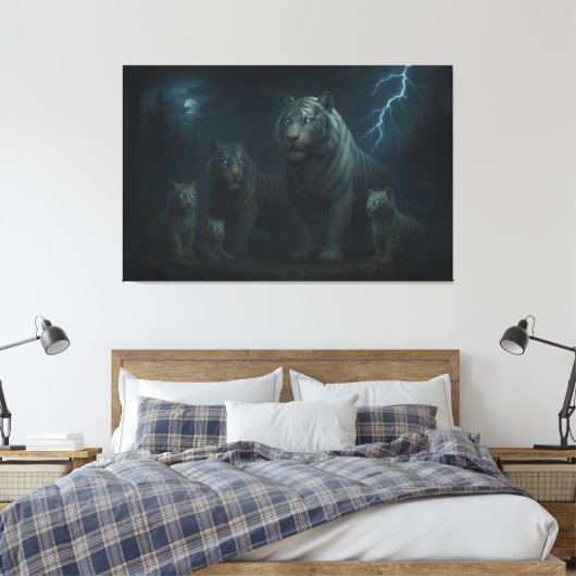 Thunderstorm Guardian White Tiger Family | ManJian Canvas Afdruk (Insitu (Slaapkamer))