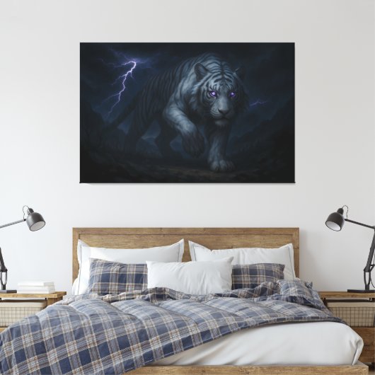 Thunderstorm King White Tiger – Fantasy Art Canvas Afdruk (Insitu (Slaapkamer))