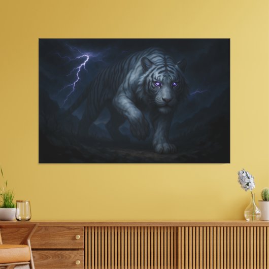 Thunderstorm King White Tiger – Fantasy Art Canvas Afdruk (Insitu (Woonkamer))