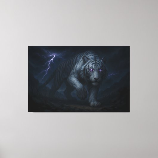 Thunderstorm King White Tiger – Fantasy Art Canvas Afdruk (Voorkant)