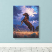 Thunderstorm Rearing Horse Power Art Canvas Afdruk (Insitu (Houten vloer))