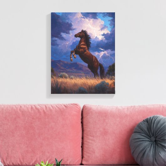 Thunderstorm Rearing Horse Power Art Canvas Afdruk (Insitu (Woonkamer))
