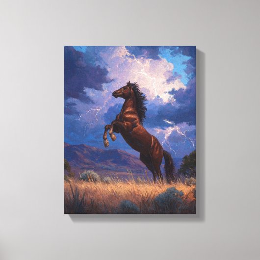 Thunderstorm Rearing Horse Power Art Canvas Afdruk (Voorkant)