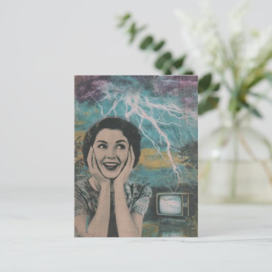 Thunderstorm Retro Woman Briefkaart (Staand voorkant)