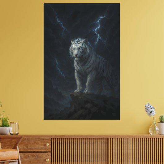 Thunderstorm White Tiger – Storm King Mythic Beast Canvas Afdruk (Insitu (Woonkamer))