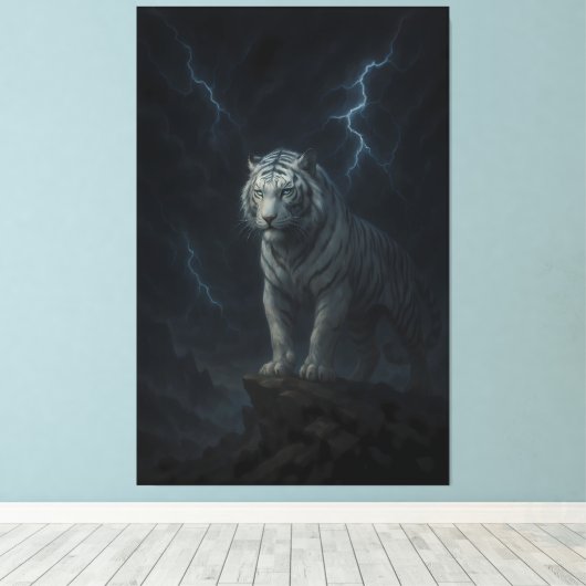 Thunderstorm White Tiger – Storm King Mythic Beast Canvas Afdruk (Insitu (Houten vloer))