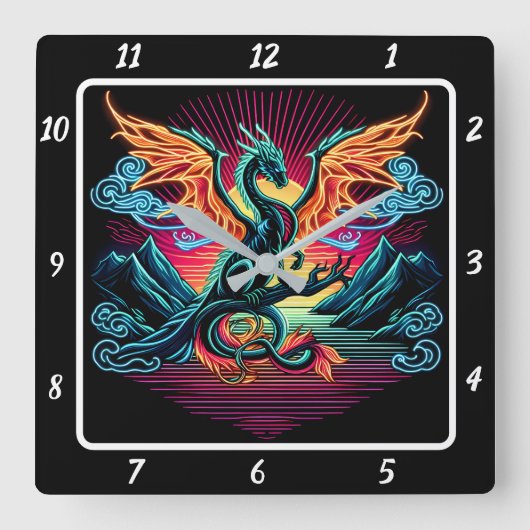 Thunderstrike Neon Dragon Vierkante Klok (Voorkant)