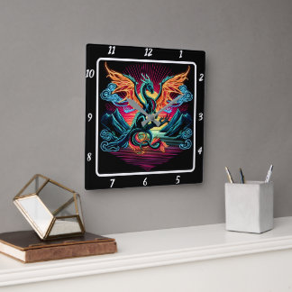 Thunderstrike Neon Dragon Vierkante Klok