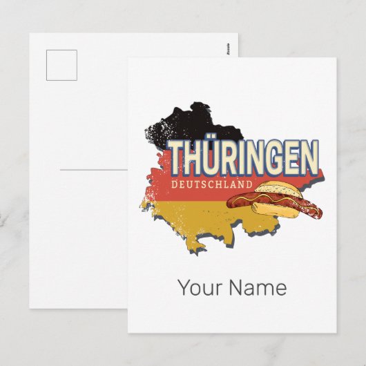 Thüringen Duitsland Retro Federal State Kaart  (Voorkant / Achterkant)