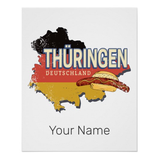 Thüringen Duitsland Retro Federal State Kaart  Perfect Poster (Voorkant)
