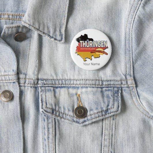 Thüringen Duitsland Retro Federal State Kaart  Ronde Button 5,7 Cm (In situ)