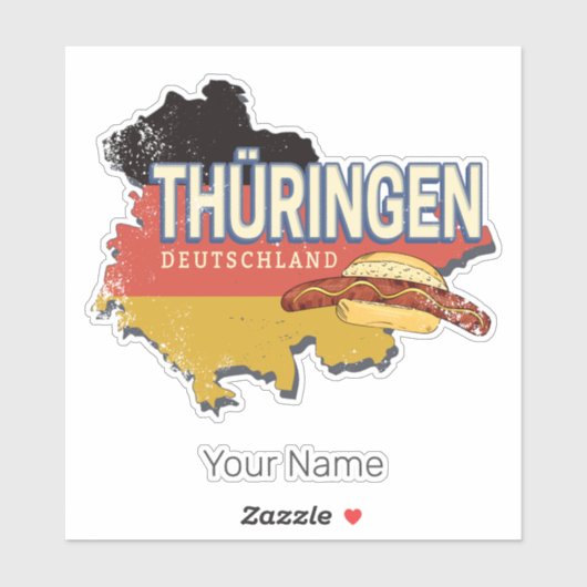 Thüringen Duitsland Retro Federal State Kaart  Sticker (Vel)