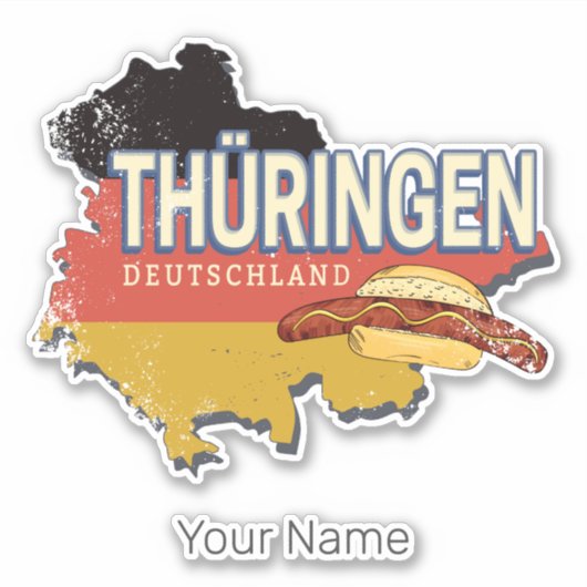Thüringen Duitsland Retro Federal State Kaart  Sticker (Voorkant)