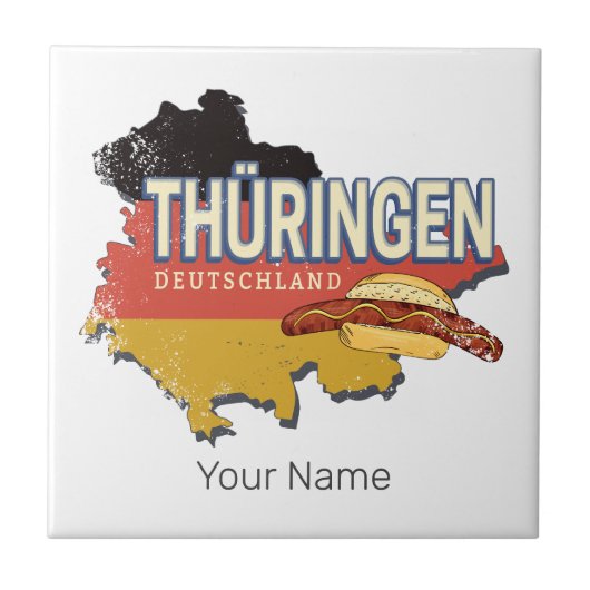 Thüringen Duitsland Retro Federal State Kaart  Tegeltje (Voorkant)