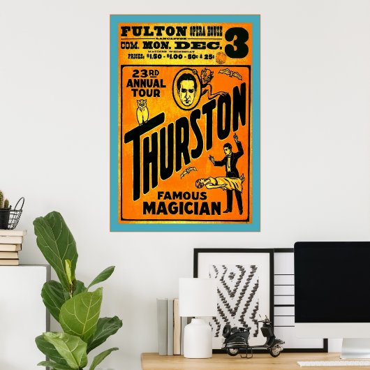 Thurston, beroemde Magicus ~  Magiciër Poster (Thuiskantoor)