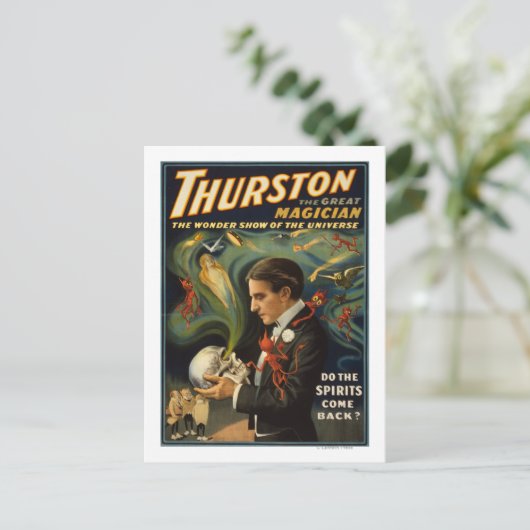 Thurston the Great Magician Holding Skull Magic Briefkaart (Staand voorkant)