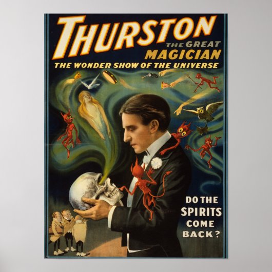Thurston the Great Magician Holding Skull Magic Poster (Voorkant)