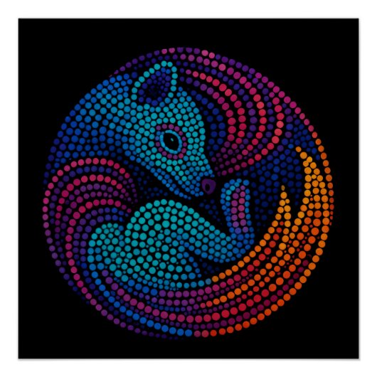 Thylacine Dream – Levendige Dot Art in moderne kle Perfect Poster (Voorkant)
