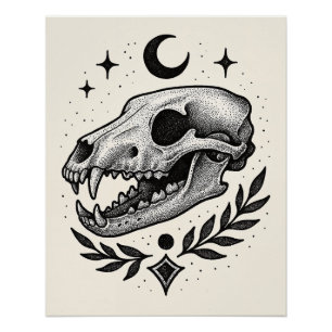 Thylacine Skull – Dotwork Tattoo-geïnspireerd ontw Perfect Poster