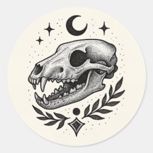 Thylacine Skull – Dotwork Tattoo-geïnspireerd ontw Ronde Sticker