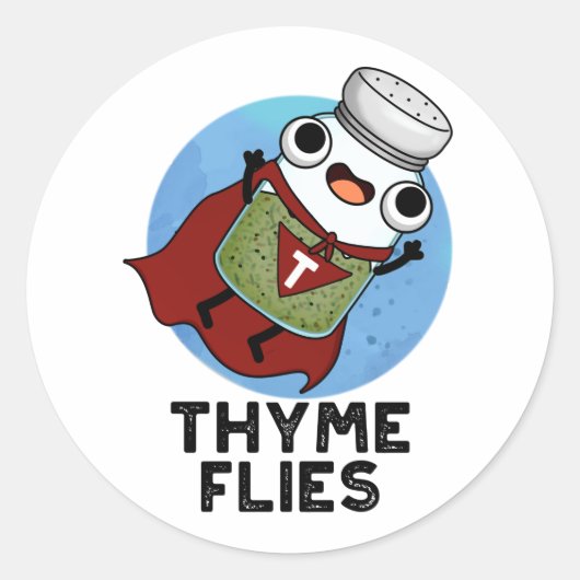 Thyme Flies Funny Herb Pun Ronde Sticker (Voorkant)