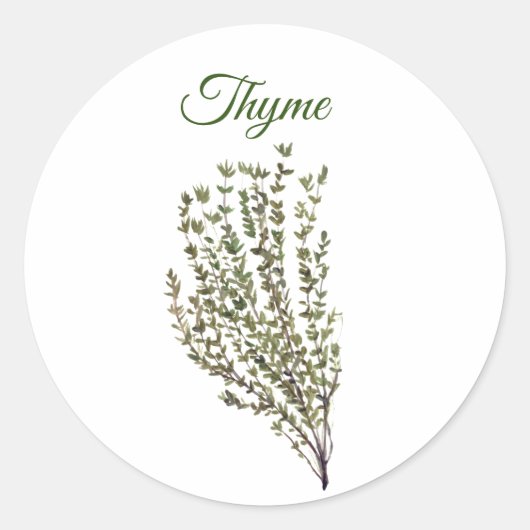 Thyme Herb Greenery Kitchen Culinaire Groen Plant Ronde Sticker (Voorkant)