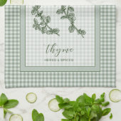 Thyme Herb Kitchen Towel – Green Gingham Border Theedoek (Gevouwen)