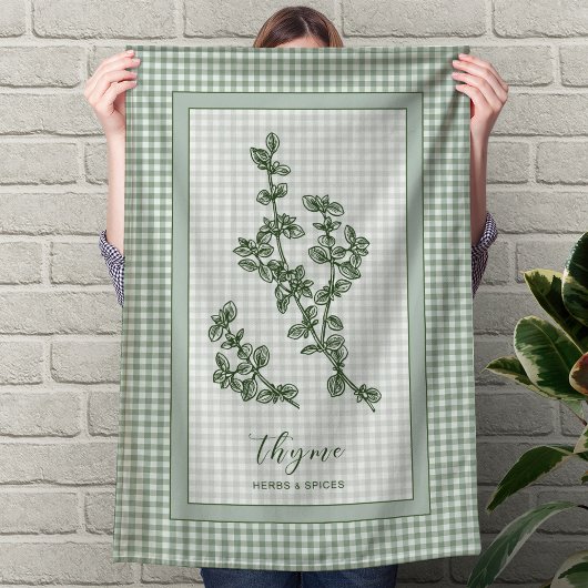 Thyme Herb Kitchen Towel – Green Gingham Border Theedoek