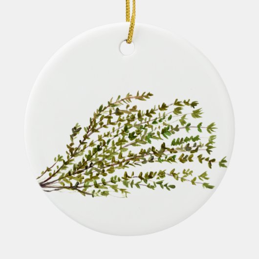 Thyme kruiden keukenkunst waterverf groen keramisch ornament (Voorkant)