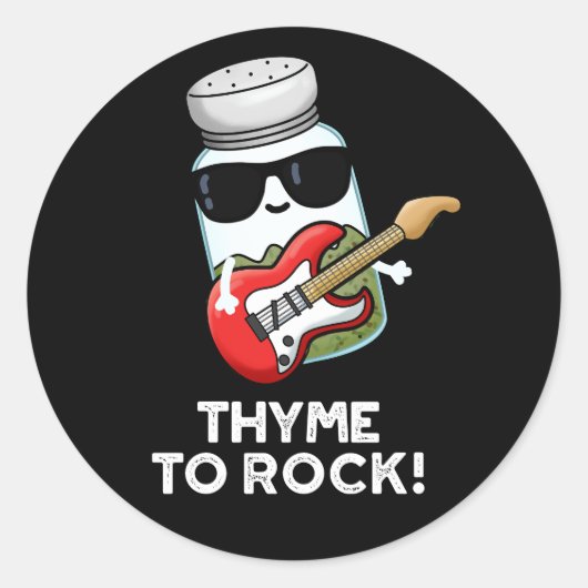 Thyme to Rock Funny Herb Pun Dark BG Ronde Sticker (Voorkant)