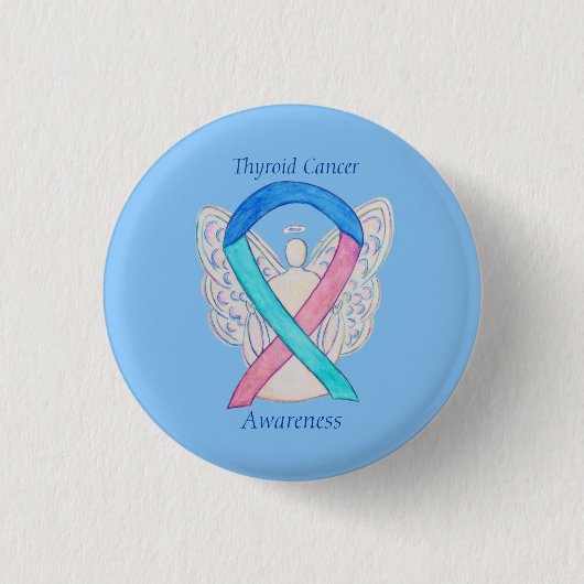 Thyroid Cancer Angel Awareness Ribbon Pins Ronde Button 3,2 Cm (Voorkant)