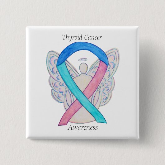 Thyroid Cancer Angel Awareness Ribbon Pins Vierkante Button 5,1 Cm (Voorkant)