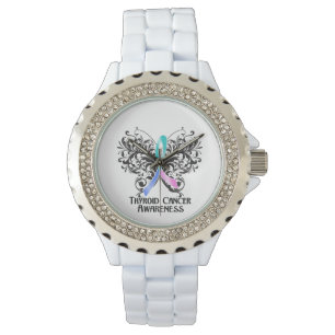 Thyroid Cancer Awareness Butterfly Horloge