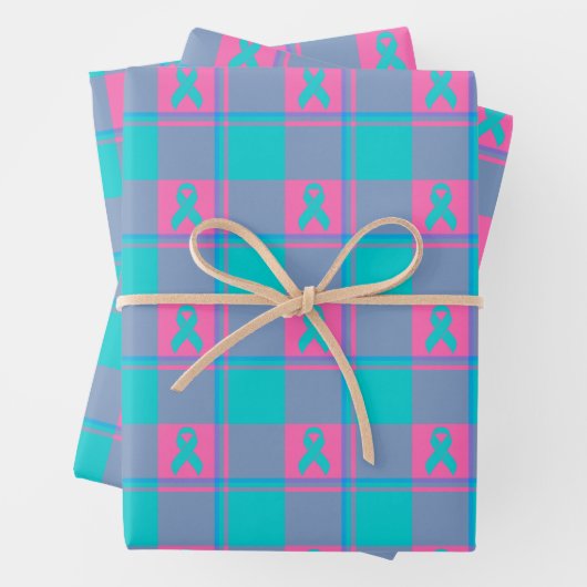 Thyroid Cancer Awareness Plaid Teal Ribbon Inpakpapier Vel