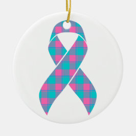 Thyroid Cancer Awareness Plaid Teal Ribbon Keramisch Ornament