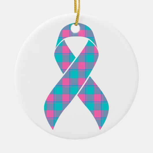 Thyroid Cancer Awareness Plaid Teal Ribbon Keramisch Ornament (Voorkant)