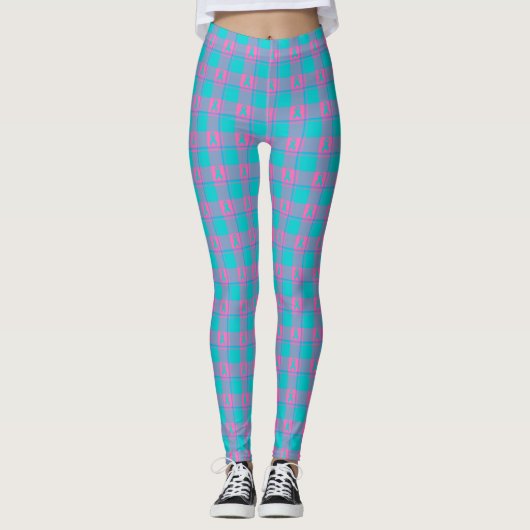 Thyroid Cancer Awareness Plaid Teal Ribbon Leggings (Voorkant)
