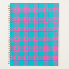 Thyroid Cancer Awareness Plaid Teal Ribbon Planner