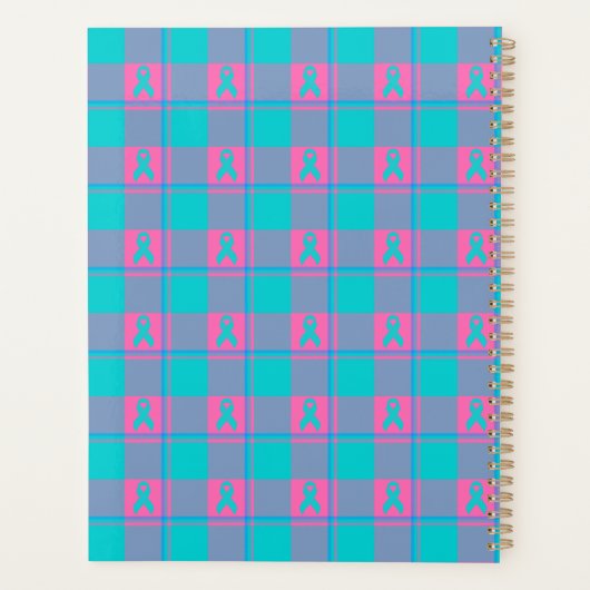 Thyroid Cancer Awareness Plaid Teal Ribbon Planner (Achterkant)
