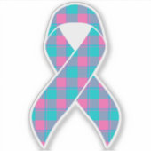 Thyroid Cancer Awareness Plaid Teal Ribbon Sticker (Voorkant)