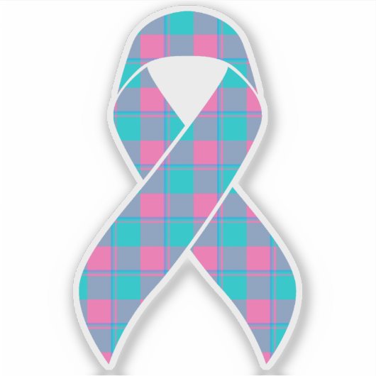 Thyroid Cancer Awareness Plaid Teal Ribbon Sticker