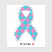 Thyroid Cancer Awareness Plaid Teal Ribbon Sticker (Vel)