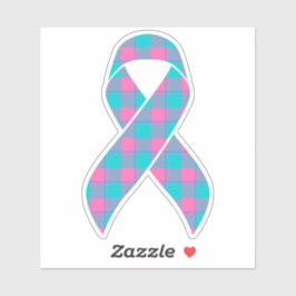 Thyroid Cancer Awareness Plaid Teal Ribbon Sticker