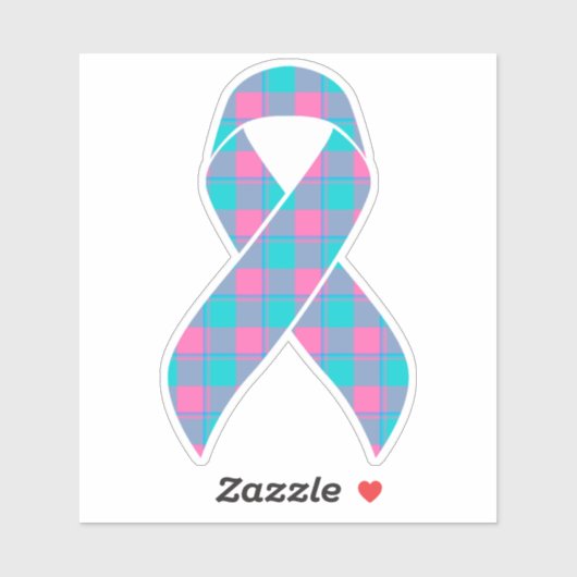 Thyroid Cancer Awareness Plaid Teal Ribbon Sticker (Vel)