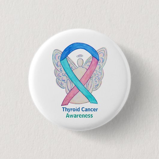 Thyroid Cancer Awareness Ribbon Angel Button Pins (Voorkant)