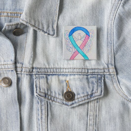 Thyroid Cancer Awareness Ribbon Angel Button Pins (In situ)